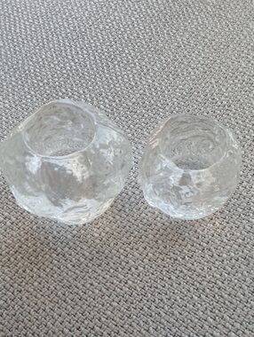 Kosta Boda Clear Textured crystal  .candle holder. Organic Faceted Design